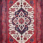 Rylte Klasik Göbekli Kırmızı Polyester ve Pamuklu Kaydırmaz Tabanlı Yıkanabilir Dijital Baskı Halısı