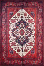 Rylte Klasik Göbekli Kırmızı Polyester ve Pamuklu Kaydırmaz Tabanlı Yıkanabilir Dijital Baskı Halısı