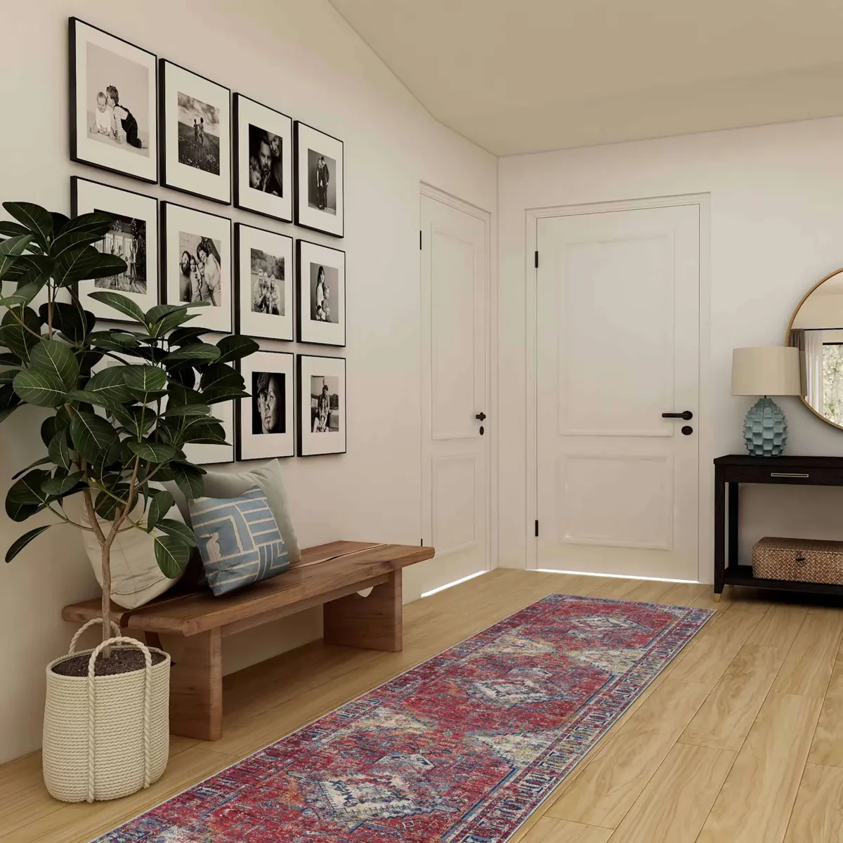 Vinstra Klasik Göbekli Multi Polyester ve Pamuklu Kaydırmaz Taban Yıkanabilir Dijital Baskı Halısı - Görsel 5