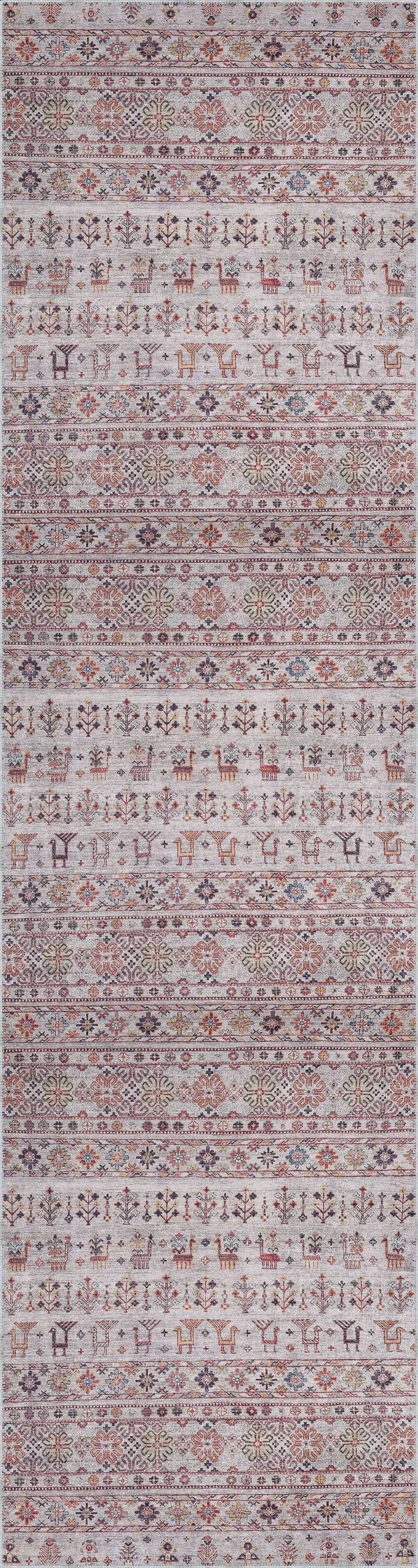 Perico Modern Etnik Gri Polyester ve Pamuklu Kaydırmaz Tabanlı Yıkanabilir Dijital Baskı Halısı - Görsel 4