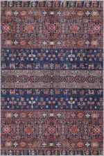 Neily Modern Etnik Kahverengi Polyester ve Pamuklu Kaydırmaz Tabanlı Yıkanabilir Dijital Baskı Halısı