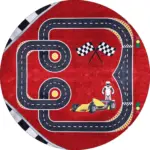 Toroo Yarış Pisti Desenli Kırmızı Polyester ve Pamuklu Kaydırmaz Tabanlı Yıkanabilir Dijital Baskı Çocuk Odası Halısı - Görsel 7