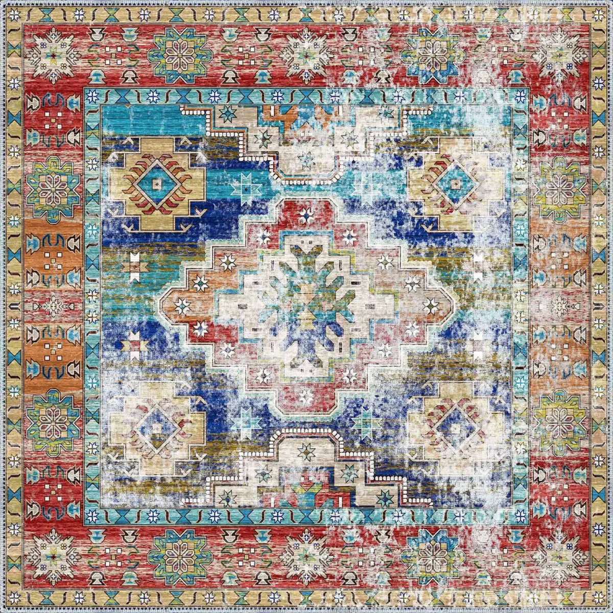 Jarken Klasik Göbekli Multi Polyester ve Pamuklu Kaydırmaz Taban Yıkanabilir Dijital Baskı Halısı - Görsel 3