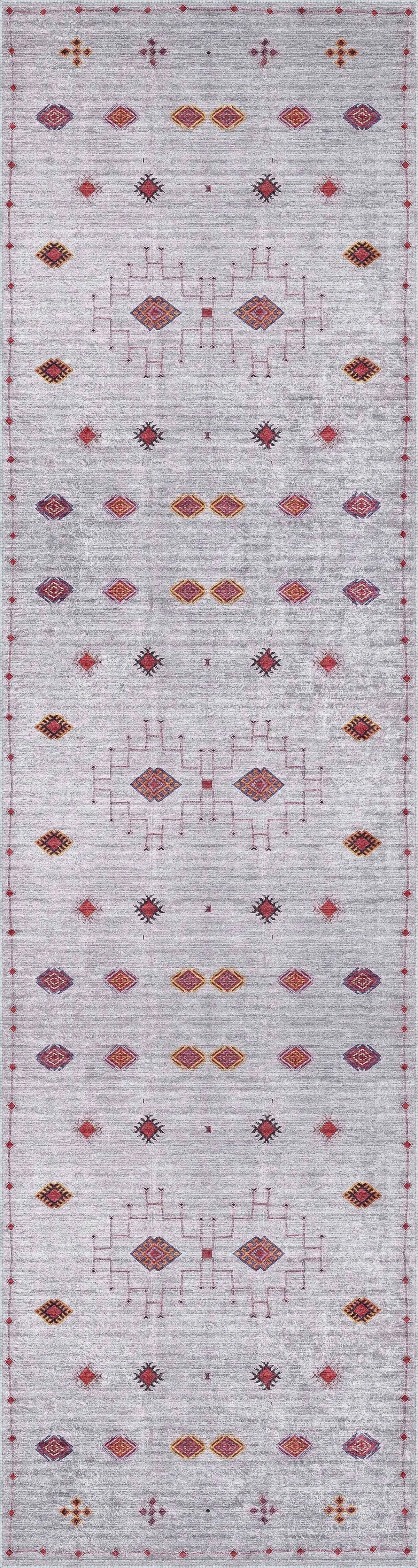 Banao Modern Etnik Gri Polyester ve Pamuklu Kaydırmaz Tabanlı Yıkanabilit Dijital Baskı Halısı - Görsel 4