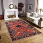 Ubon Çerçeveli Kırmızı Polyester ve Pamuklu Kaydırmaz Tabanlı Yıkanabilir Dijital Baskı Halısı - Görsel 2