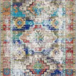 Jarken Klasik Göbekli Multi Polyester ve Pamuklu Kaydırmaz Taban Yıkanabilir Dijital Baskı Halısı