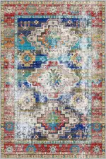 Jarken Klasik Göbekli Multi Polyester ve Pamuklu Kaydırmaz Taban Yıkanabilir Dijital Baskı Halısı