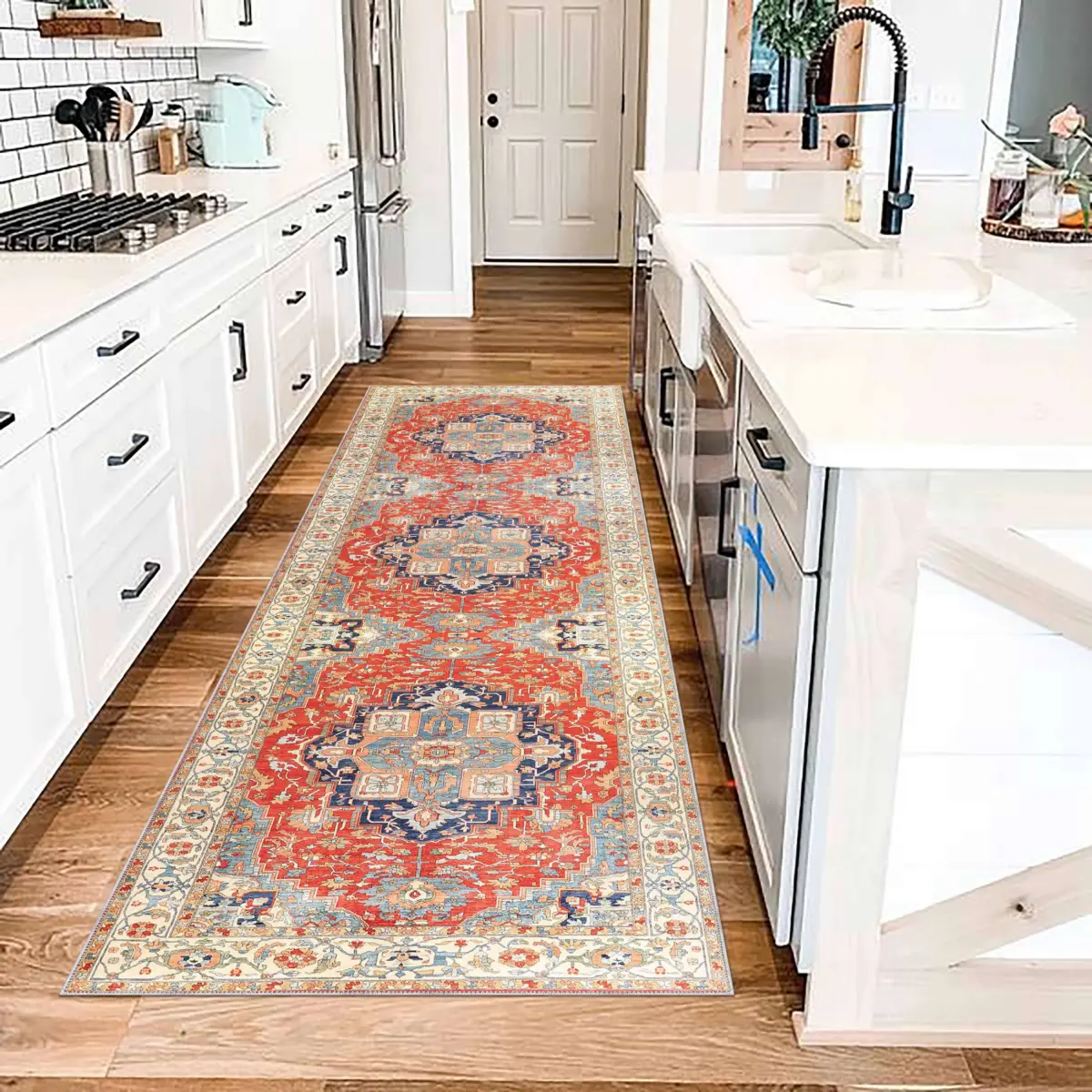 Guilin Klasik Göbekli Polyester ve Pamuklu Kaydırmaz Tabanlı Yıkanabilir Dijital Baskı Halısı - Görsel 5