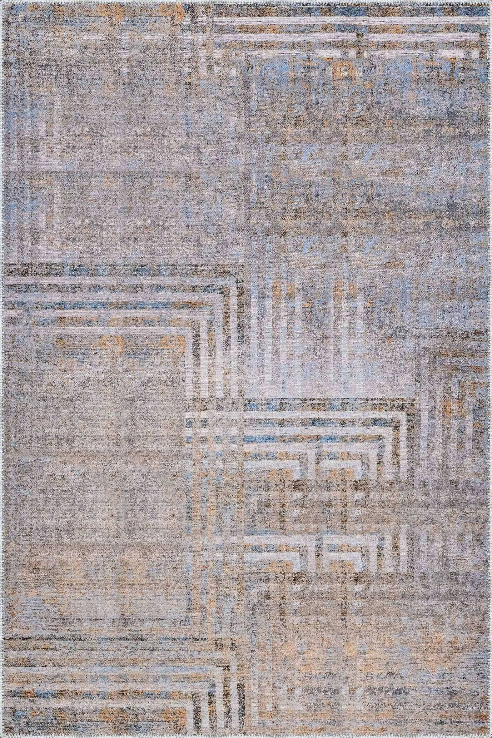 85PxeE Seoni Geometrik Gri Polyester ve Pamuklu Kaydırmaz Tabanlı Yıkanabilir Dijital Baskı Halısı - Görsel 1