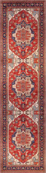 Hanno Klasik Göbekli Kırmızı Polyester ve Pamuklı Kaydırmaz Tabanlı Yıkanabilir Dijital Baskı Halısı - Görsel 4