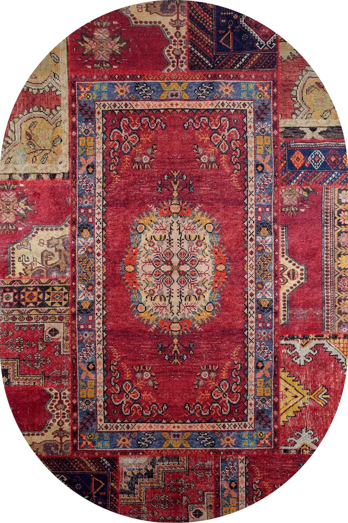 Hyen Çerçeveli Kırmızı Polyester ve Pamuklı Kaydırmaz Taban Yıkanabilir Dijital Daskı Halısı - Görsel 6