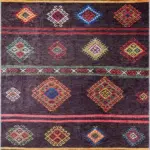 Gurupi Geometrik Kahverengi Polyester ve Pamuklu Kaydırmaz Tabanlı Yıkanabilir Dijital Baskı Halısı