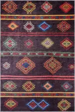 Gurupi Geometrik Kahverengi Polyester ve Pamuklu Kaydırmaz Tabanlı Yıkanabilir Dijital Baskı Halısı