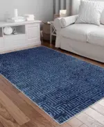 Ajmer Modern Lacivert Polyester ve Pamuklu Kaydırmaz Tabanlı Yıkanabilir Dijital Baskı Halısı - Görsel 2