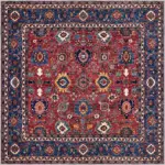 Loudi Çerçeveli Kırmızı Polyester ve Pamuklu Kaydırmaz Tabanlı Yıkanabilir Dijital Baskı Halısı - Görsel 3