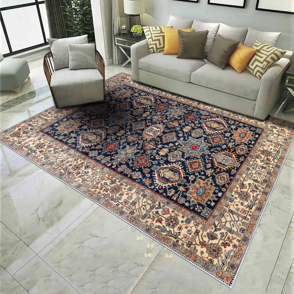 Nehe Çerçeveli Multi Polyester ve Pamuklu Kaydırmaz Tabanlı Yıkanabilir Dijital Baskı Halısı - Görsel 2