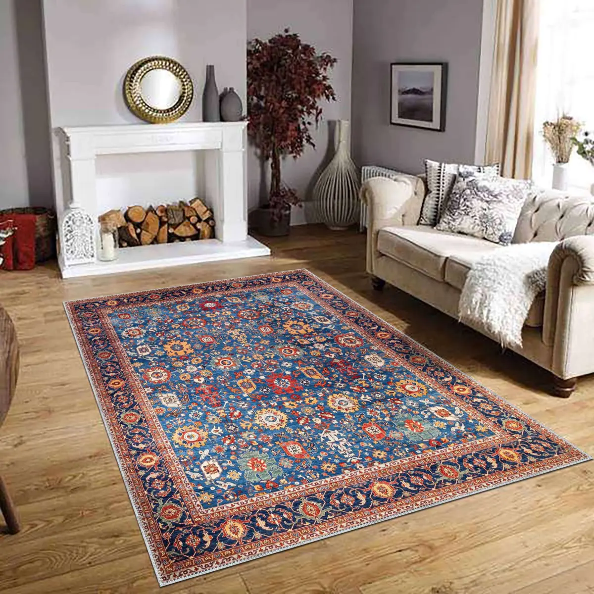 Hechi Çerçeveli Multi Polyester ve Pamuklu Kaydırmaz Tabanlı Yıkanabilir Dijital Baskı Halısı - Görsel 2