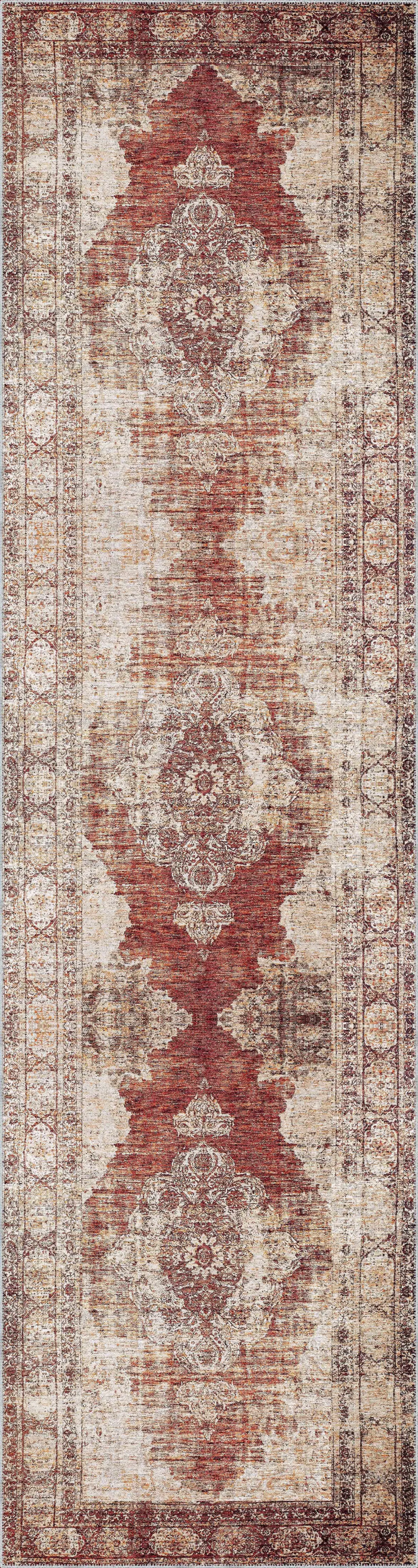 Loten Klasik Göbekli Kahverengi Polyester ve Pamuklu Kaydımaz Taban Yıkanabilir Dijital Baskı Halısı - Görsel 4