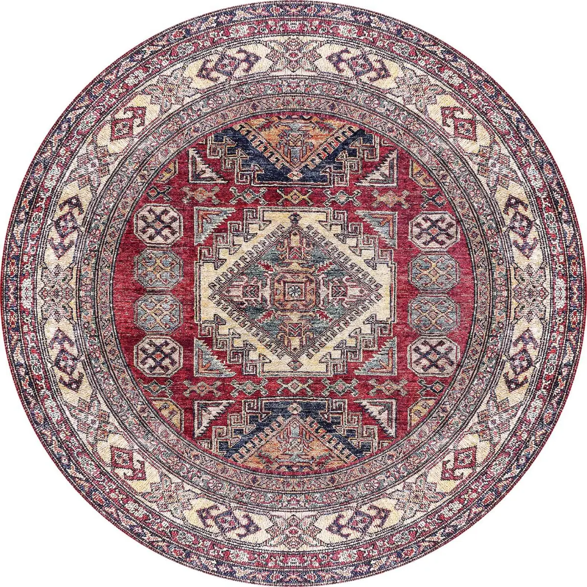 Hitra Klasik Göbekli Multi Polyester ve Pamuklu Kaydırmaz Taban Yıkanabilir Dijital Baskı Halısı - Görsel 7