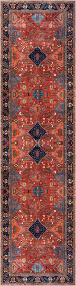 Ubon Çerçeveli Kırmızı Polyester ve Pamuklu Kaydırmaz Tabanlı Yıkanabilir Dijital Baskı Halısı - Görsel 4