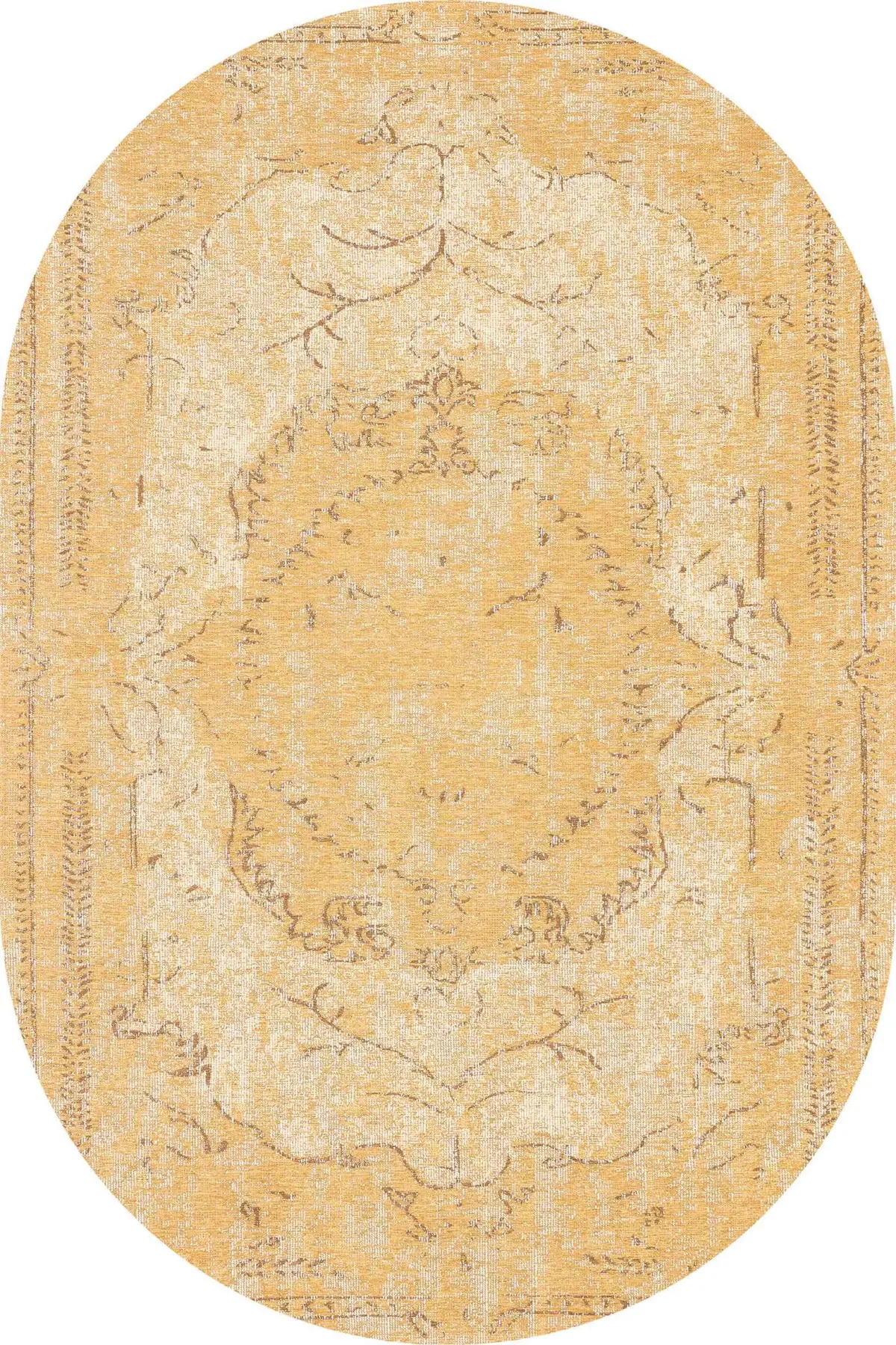 Moreh Klasik Göbekli Sarı Polyester ve Pamuklu Kaydırmaz Tabanlı Yıkanabilir Dijital Baskı Halısı - Görsel 6