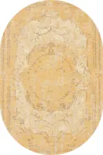 Moreh Klasik Göbekli Sarı Polyester ve Pamuklu Kaydırmaz Tabanlı Yıkanabilir Dijital Baskı Halısı - Görsel 6