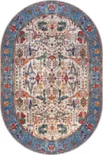 Jimo Çerçeveli Mavi Polyester ve Pamuklu Kaydırmaz Tabanlı Yıkanabilir Dijital Baskı Halısı - Görsel 6