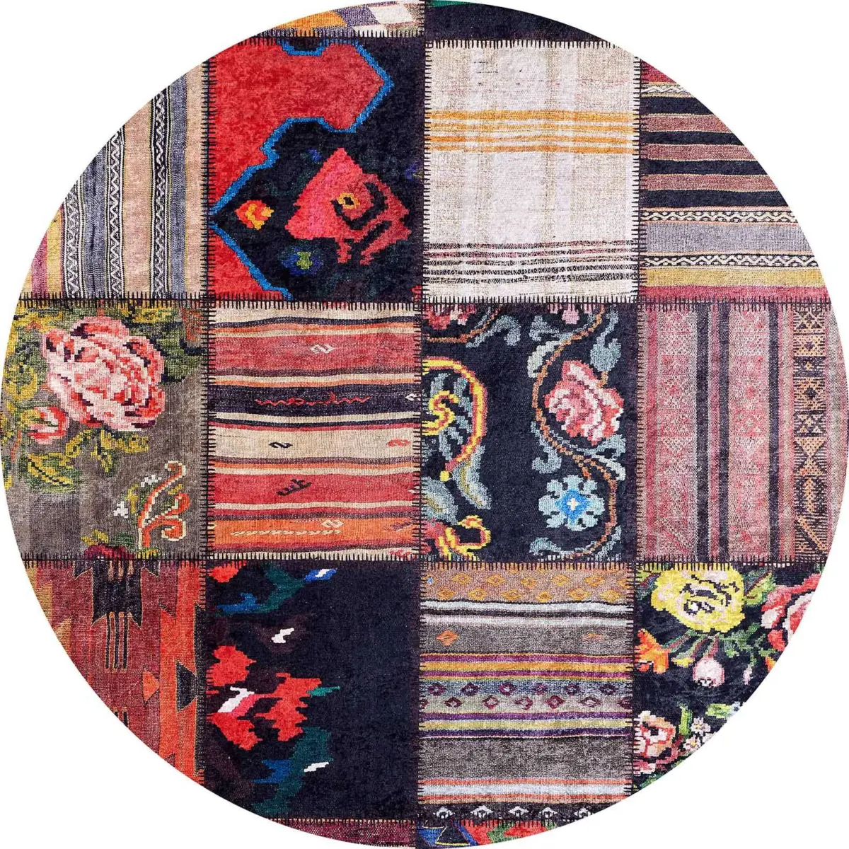 Asele Patchwork Multi Polyester ve Pamuklu Kaydırmaz Taban Yıkanabilir Dijital Baskı Halısı - Görsel 7