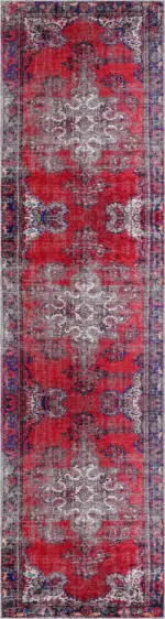 Falun Klasik Göbekli Kırmızı Polyester ve Pamuklu Kaydırmaz Taban Yıkanabilir Dijital Baskı Halısı - Görsel 4