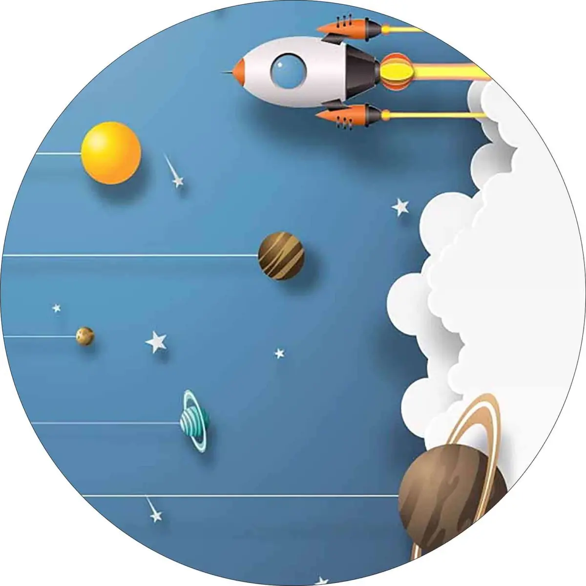 Pilon Uzay Desenli Mavi Polyester ve Pamuklu Kaydırmaz Tabanlı Yıkanabilir Dijital Baskı Çocuk Odası Halısı - Görsel 7