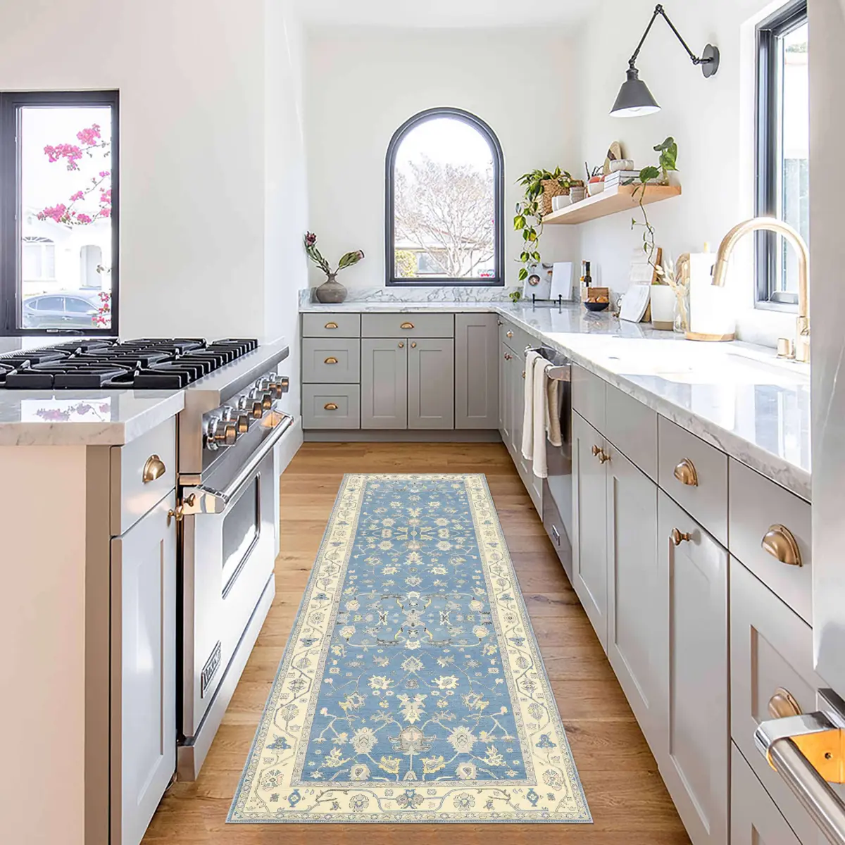 Geiten Çerçeveli Mavi Polyester ve Pamuklu Kaydırmaz Tabanlı Yıkanabilir Dijital Baskı Halısı - Görsel 5