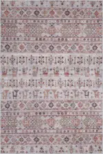 Perico Modern Etnik Gri Polyester ve Pamuklu Kaydırmaz Tabanlı Yıkanabilir Dijital Baskı Halısı