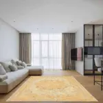 Moreh Klasik Göbekli Sarı Polyester ve Pamuklu Kaydırmaz Tabanlı Yıkanabilir Dijital Baskı Halısı - Görsel 2