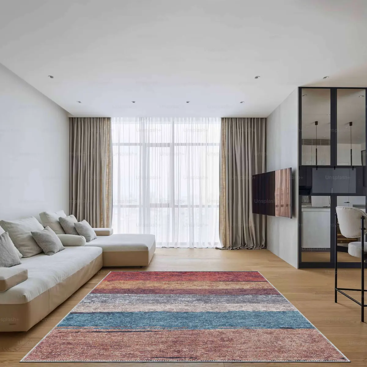 Doca Modern Multi Polyester ve Pamuklu Kaydırmaz Tabanlı Yıkanabilir Dijital Baskı Halısı - Görsel 2