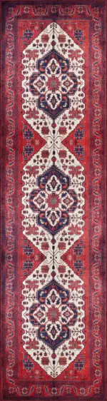 Rylte Klasik Göbekli Kırmızı Polyester ve Pamuklu Kaydırmaz Tabanlı Yıkanabilir Dijital Baskı Halısı - Görsel 4