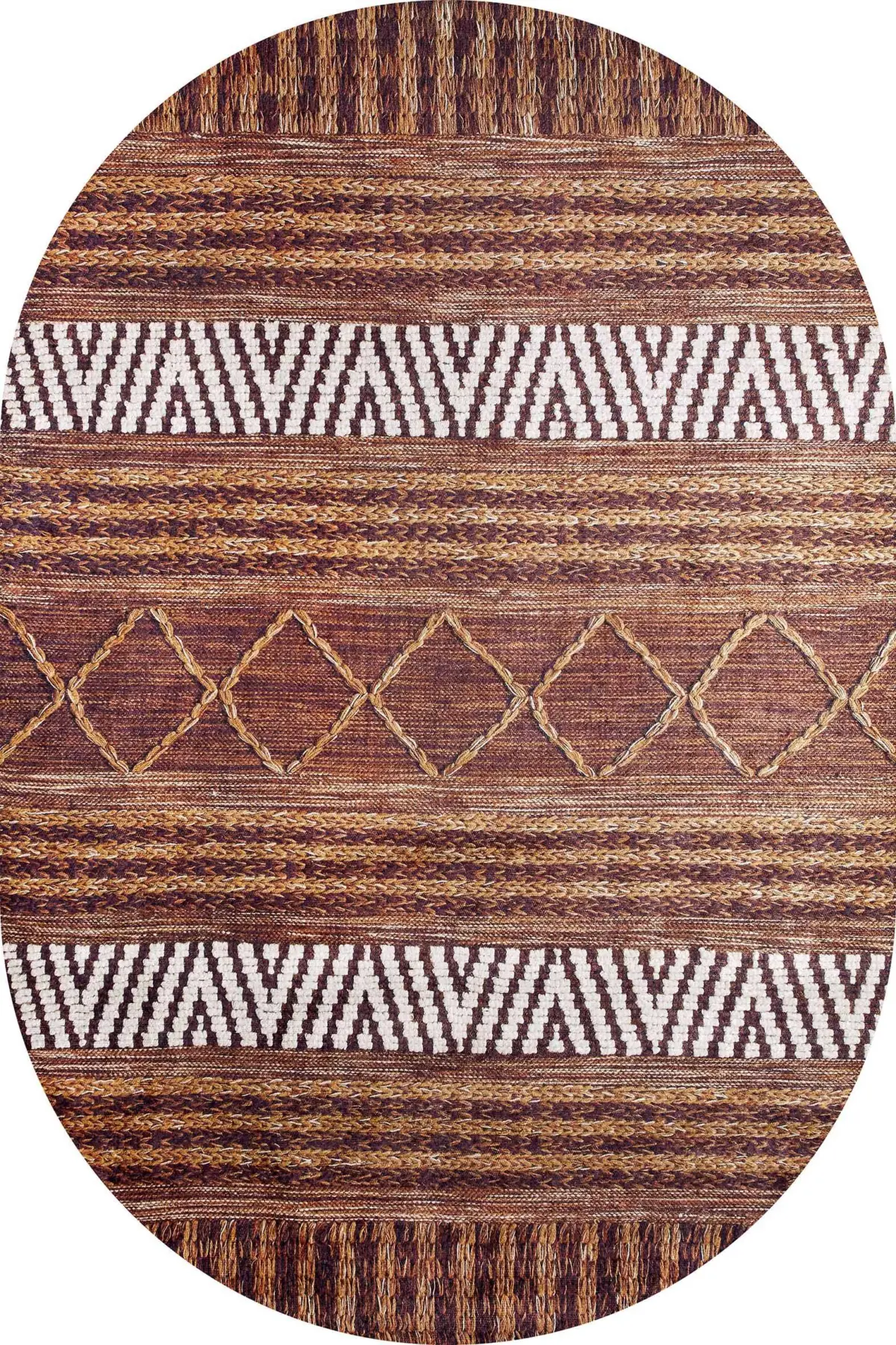 Gojra Geometrik Kahverengi Polyester ve Pamuklu Kaydırmaz Tabanlı Yıkanabilir Dijital Baskı Halısı - Görsel 6