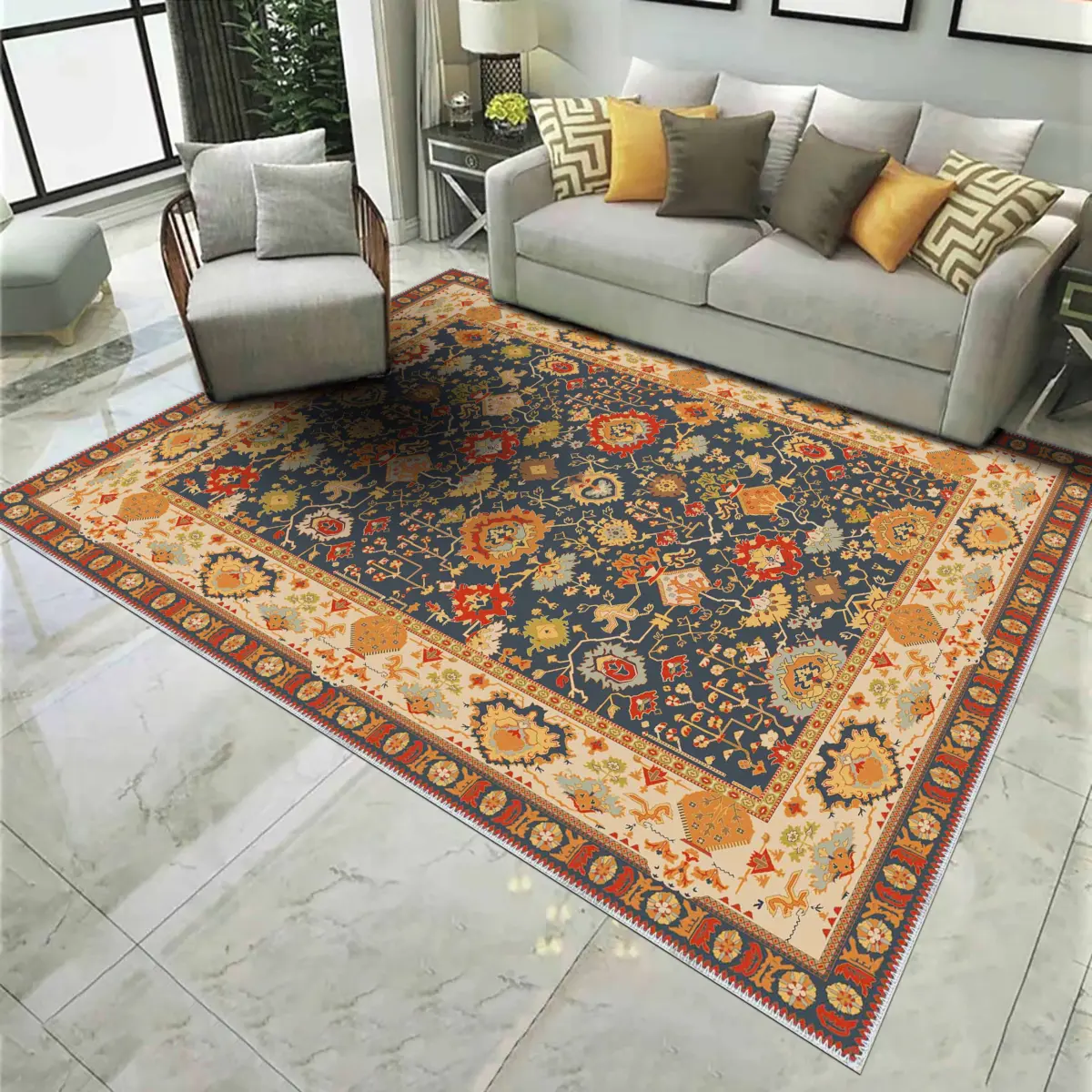 Tiroli Çerçeveli Multi Polyester ve Pamuklu Kaydırmaz Tabanlı Yıkanabilir Dijital Baskı Halısı - Görsel 2