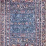 Canaza Modern Etnik Mavi Polyester ve Pamuklu Kaydırmaz Tabanlı Yıkanabilir Dijital Baskı Halısı