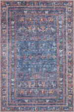 Canaza Modern Etnik Mavi Polyester ve Pamuklu Kaydırmaz Tabanlı Yıkanabilir Dijital Baskı Halısı