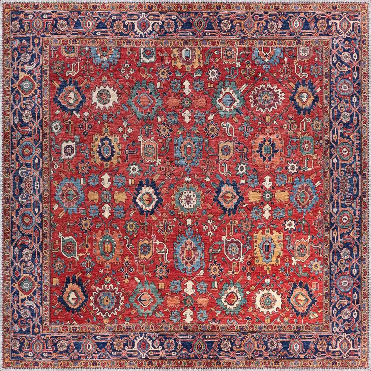 Pingdu Çerçeveli Kırmızı Polyester ve Pamuklu Kaydırmaz Tabanlı Yıkanabilir  Dijital Baskı Halısı - Görsel 3