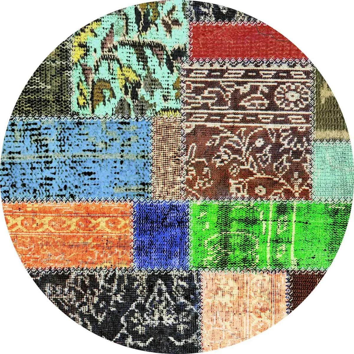 Basti Patchwork Multi Polyester ve Pamuklu Kaydırmaz Tabanlı Yıkanabilir Dijital Baskı Halısı - Görsel 7