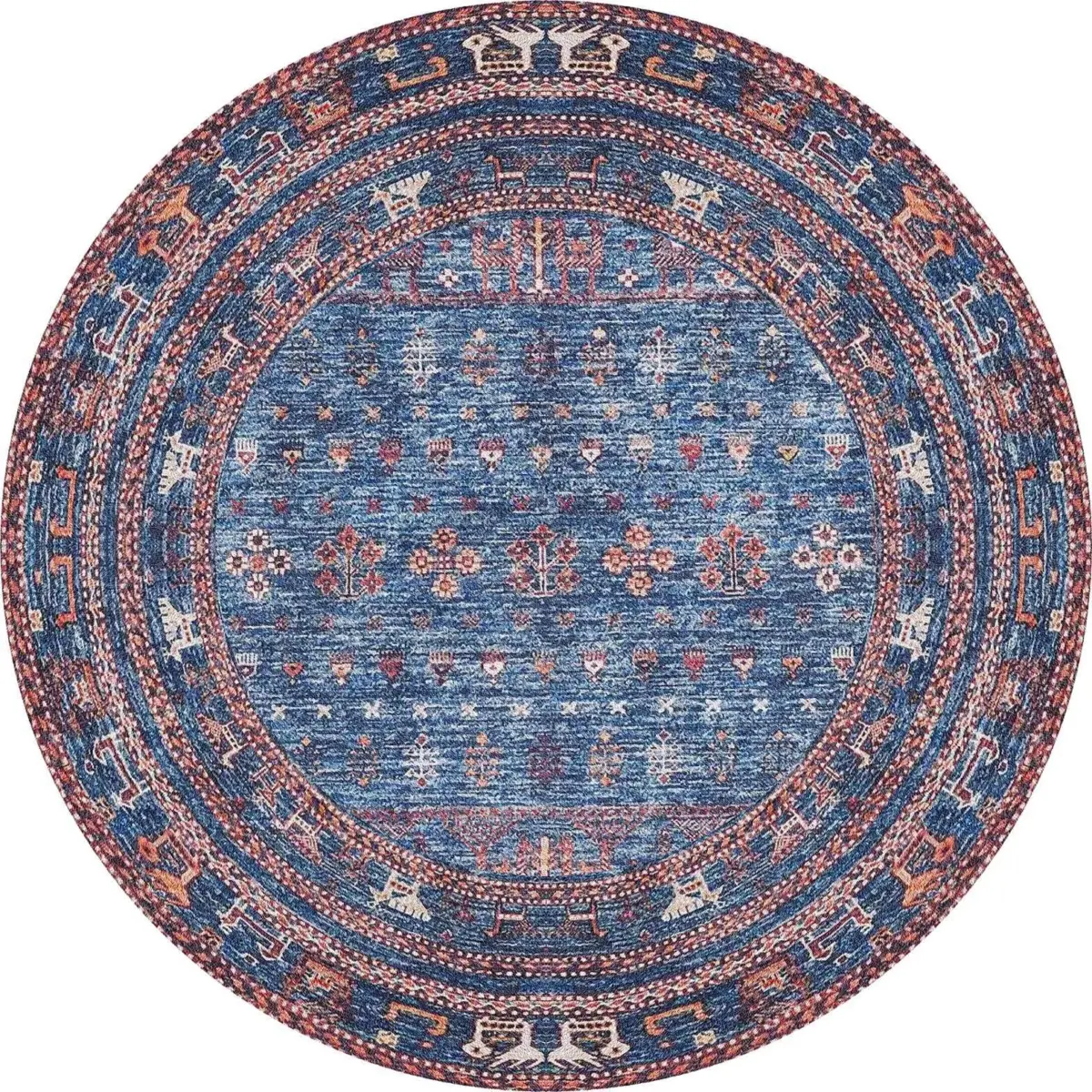 Bisira Çerçeveli Etnik Kırmızı Polyester ve Pamuklu Kaydırmaz Tabanlı Yıkanabilir Dijital Baskı Halısı - Görsel 7