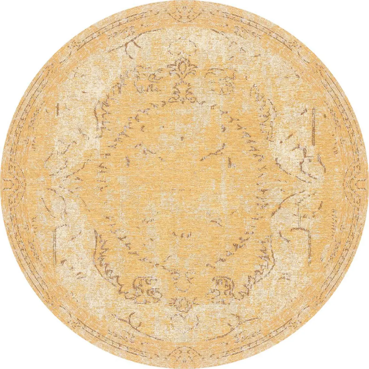 Moreh Klasik Göbekli Sarı Polyester ve Pamuklu Kaydırmaz Tabanlı Yıkanabilir Dijital Baskı Halısı - Görsel 7