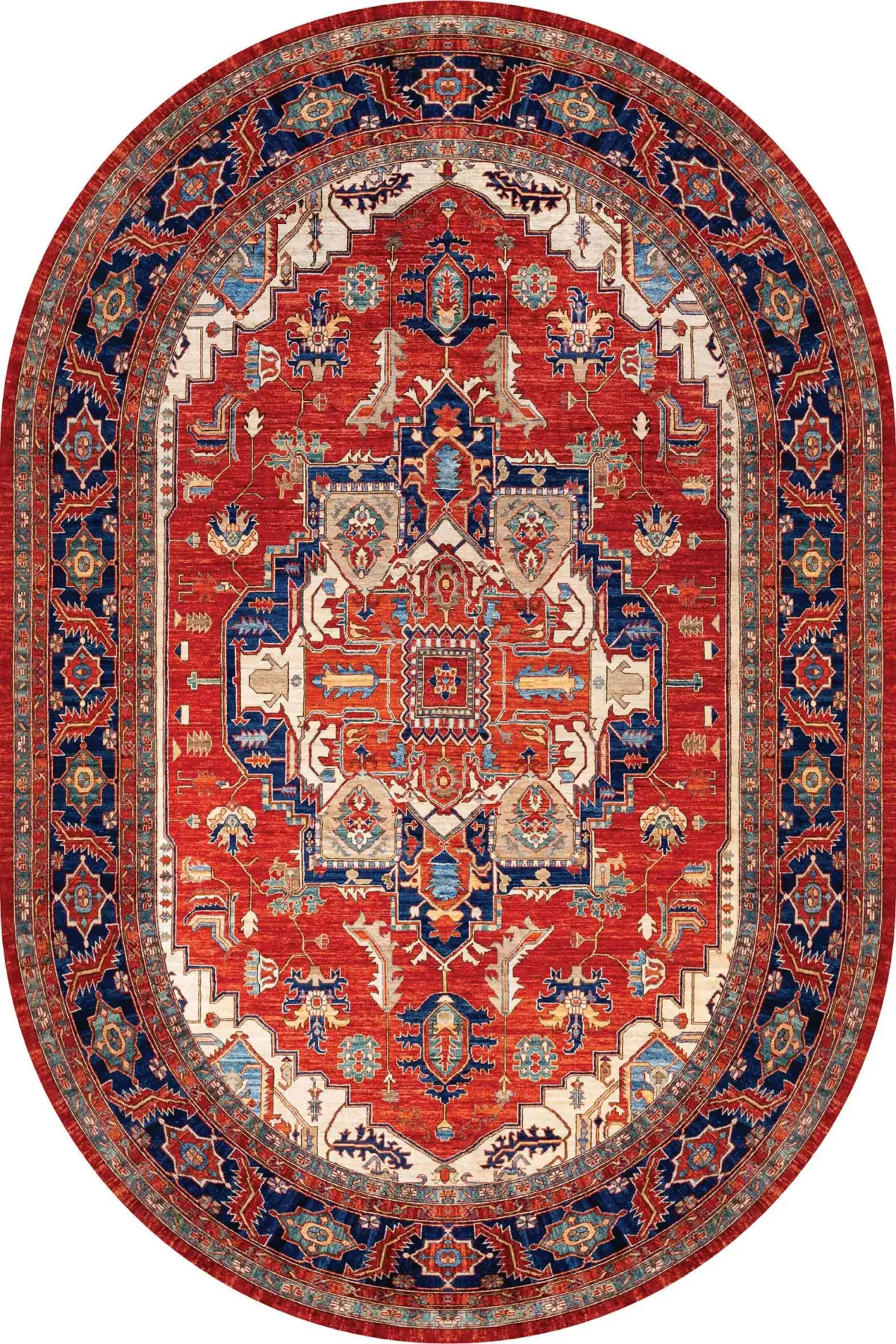 Hanno Klasik Göbekli Kırmızı Polyester ve Pamuklı Kaydırmaz Tabanlı Yıkanabilir Dijital Baskı Halısı - Görsel 6