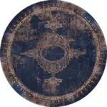 Borger Klasik Göbekli Lacivert Polyester ve Pamuklu Kaydırmaz Tabanlı Yıkanabilir Dijital Baskı Halısı - Görsel 7