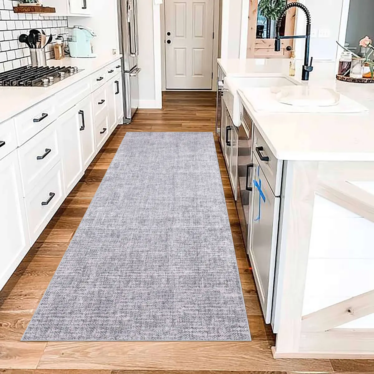 Satna Modern Gri Polyester ve Pamuklu Kaydırmaz Tabanlı Yıkanabilir Dijital Baskı Halısı - Görsel 5