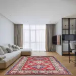 Sunne Çerçeveli Kırmızı Polyester ve Pamuklu Kaydırmaz Taban Yıkanabilir Dijital Baskı Halısı - Görsel 2