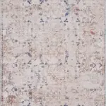 Mirim Modern Bej Polyester ve Pamuklu Kaydırmaz Tabanlı Yıkanabilir Dijital Baskı Halısı