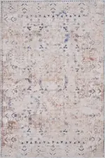 Mirim Modern Bej Polyester ve Pamuklu Kaydırmaz Tabanlı Yıkanabilir Dijital Baskı Halısı