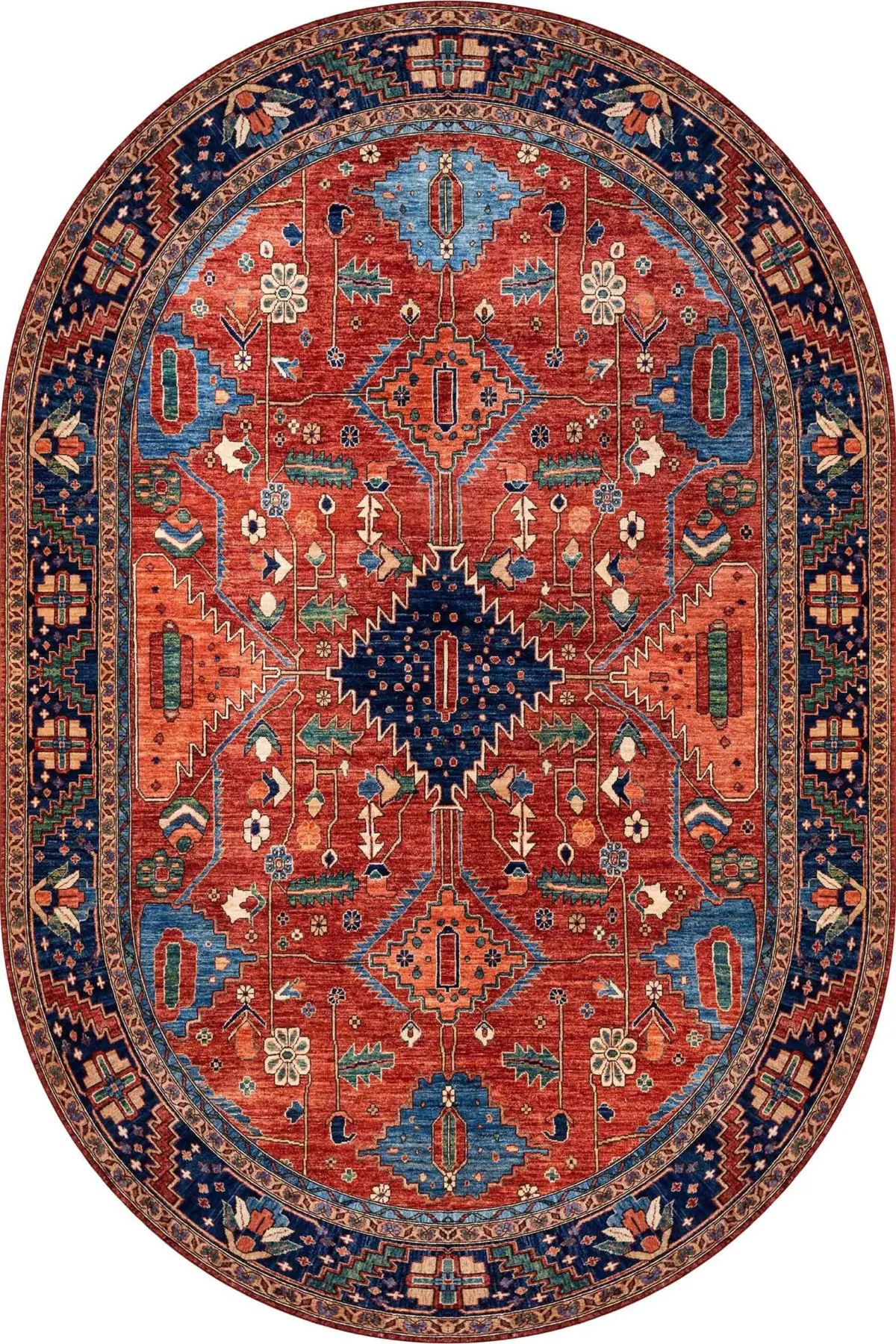 Ubon Çerçeveli Kırmızı Polyester ve Pamuklu Kaydırmaz Tabanlı Yıkanabilir Dijital Baskı Halısı - Görsel 6